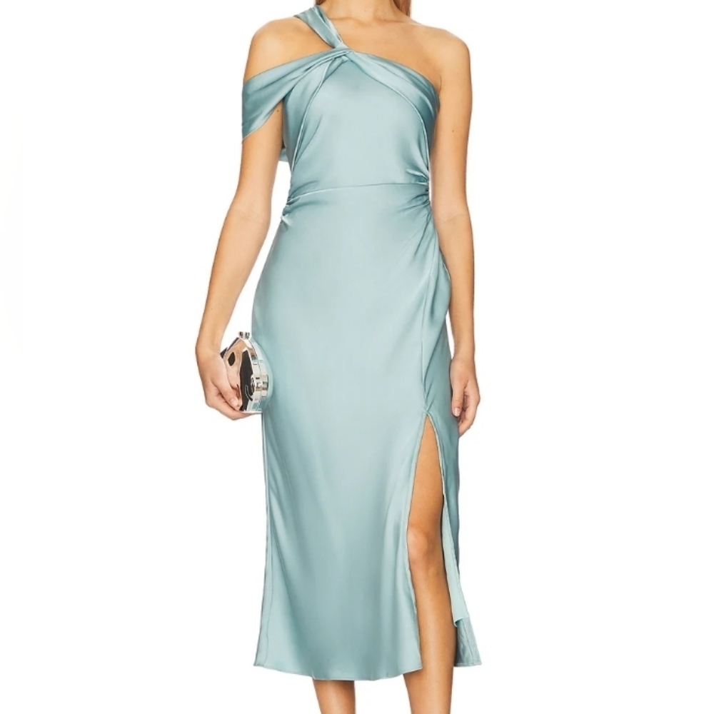 Astr Green One Shoulder Slip Dress Wedding Guest
